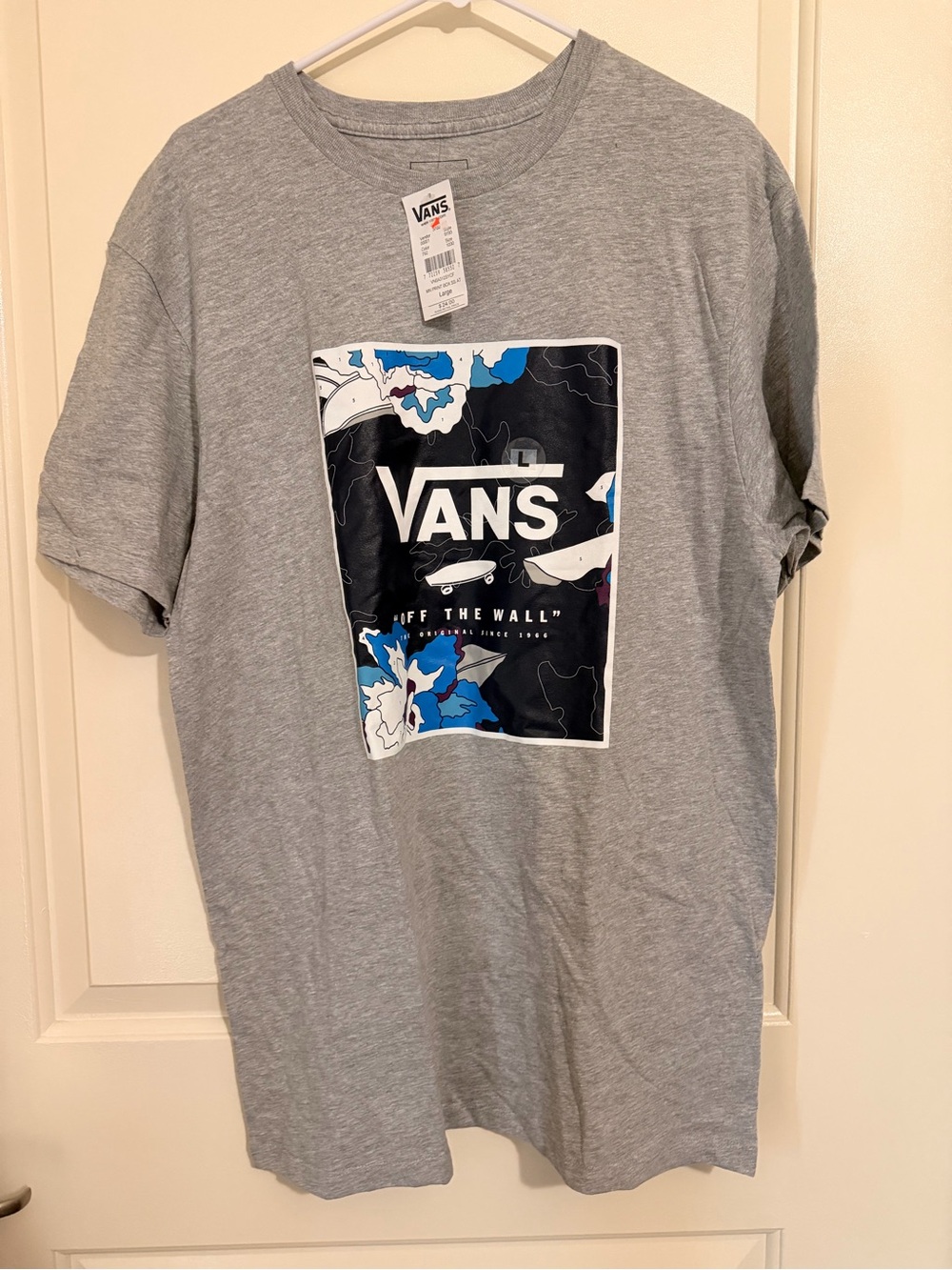 Vans Gray Short Sleeve Tee with Black and Blue Graphic